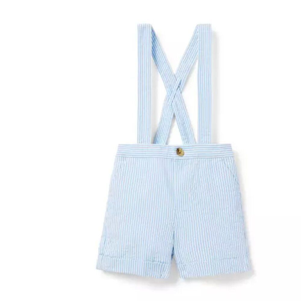 Janie and Jack 100048701 Blue and white Stripe Baby Seersucker Suspender shorts